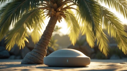 Wall Mural - Lifelike recreation notion below a palm tree