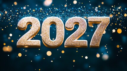 Wall Mural - golden 2027 number on a sparkling emerald background, perfect for new year celebrations