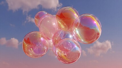 Wall Mural - a collection of foam balls floating in the sky against a blue backdrop with cloudy surroundings
