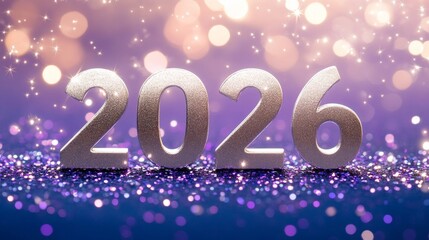Wall Mural - silver glitter 2026 new year numbers sparkling glowing background for holiday celebration.