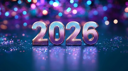 Wall Mural - metallic 2026 text on sparkling turquoise background, new year s celebration concept image