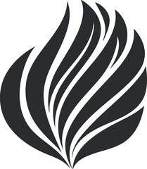 Wall Mural - Abstract black and white stylized flame or leaf design with smooth curved lines and dynamic flow