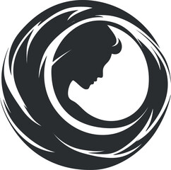 Wall Mural - Abstract black and white silhouette of a woman's profile inside a circular design representing elegance and beauty.