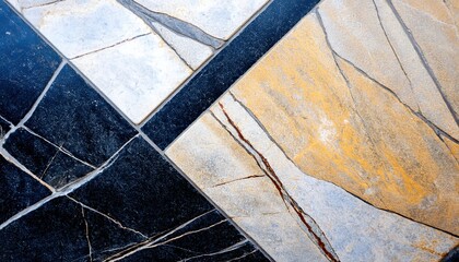Fototapete - abstract cracked stone tile texture with black, white, and gold marble patterns for modern web design, print background, branding element, or architectural surface concept

