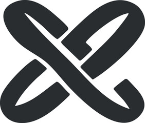 Wall Mural - Abstract black geometric symbol with curved loops forming a stylized symmetrical design