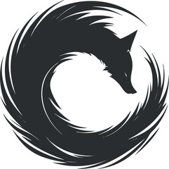 Wall Mural - Stylized black silhouette of a fox curled into a circular shape symbolizing wildlife and nature.