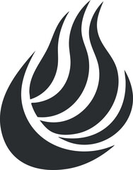 Wall Mural - Black stylized flame icon representing heat energy and fire in a simple design