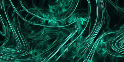 Wall Mural - green swirl abstract energy background. futuristic emerald smoke lines on black. swirling fluorescen