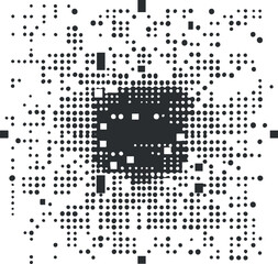 black and white digital qr code pattern with squares and dots for scanning technology and data.