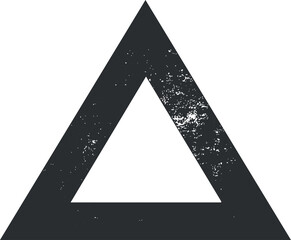 Wall Mural - Black grunge textured triangle shape with an empty center on white background symbolizing geometric design and abstract art