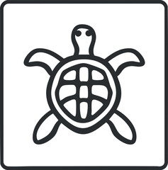 Wall Mural - Black and white turtle icon illustration with simple lines showing a marine reptile symbol