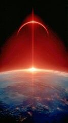 Wall Mural - celestial sunrise over planetary landscape with vibrant colors and clouds