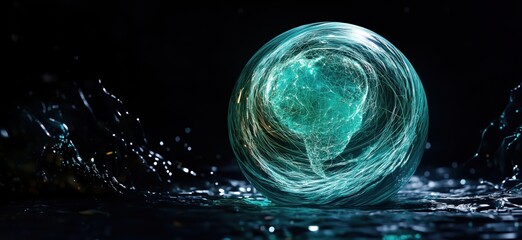 Wall Mural - glowing earth sphere with network connections in water background