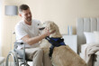 © New Africa - Man in wheelchair with his service dog at home