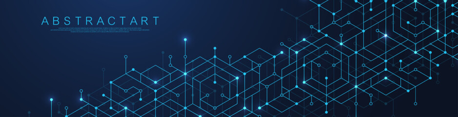 Aufkleber - Abstract digital blockchain cube blocks concept. 3D big data cubes quantum computer technology idea. Artificial intelligence data core cubes design element