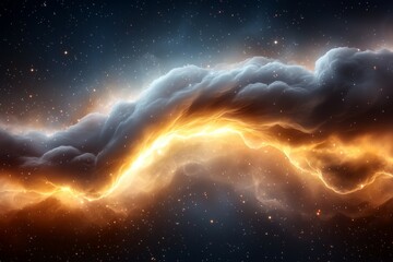 Wall Mural - space scene with a large cloud of orange and yellow gas