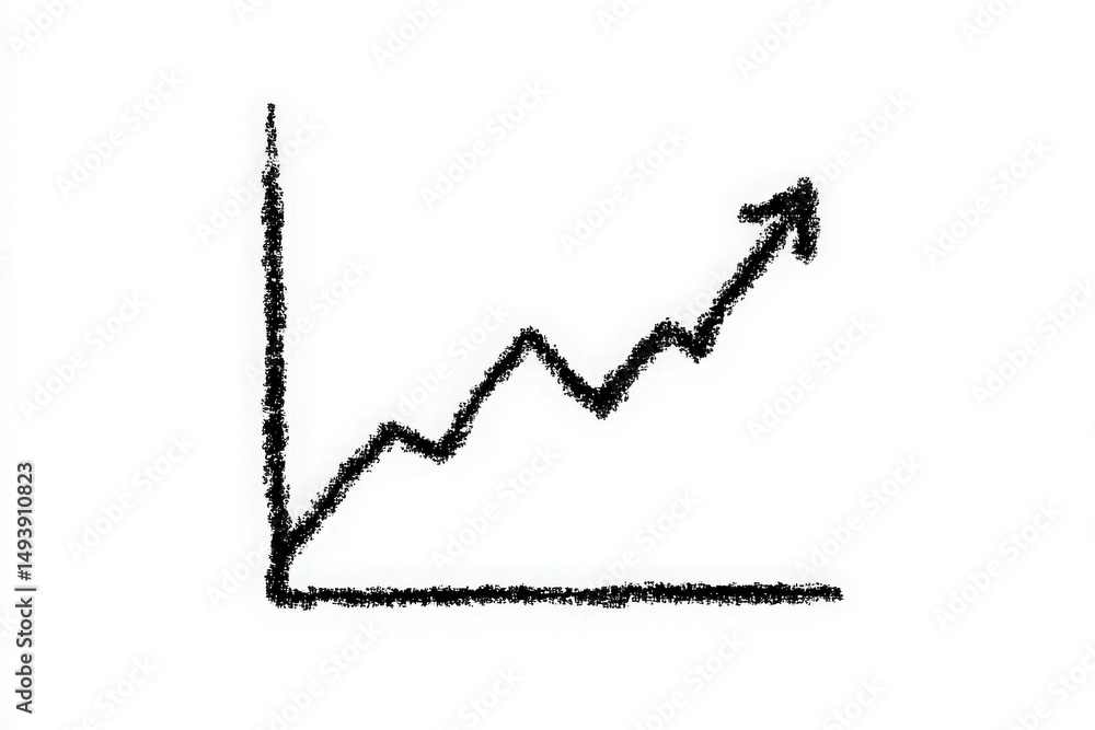 A simple line graph shows a consistent upward trend with jagged peaks, representing growth over a defined period. The sketch-like style emphasizes a focus on progress.