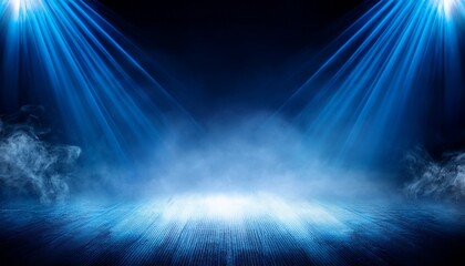 Wall Mural - abstract background dark blue stage lights and smoke