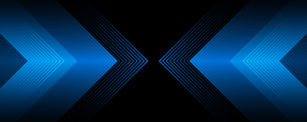 Wall Mural - blue black techno abstract background overlap layer on dark space with arrow lines effect decoration