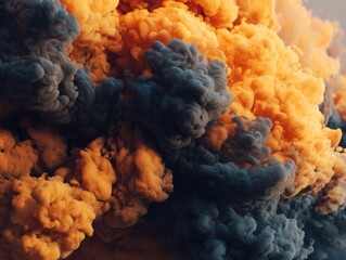 Aufkleber - Abstract Cloudscape of Orange and Gray Smoke Rising Upward in a Dramatic and Ethereal Display of Color and Texture