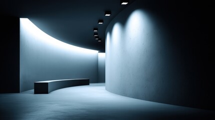 Leinwandbilder - Minimalist Architecture Interior with Curved Walls and Bench Seating in Modern Gallery Space