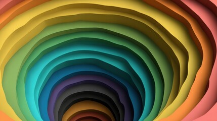 Aufkleber - Abstract rainbow layers creating depth and dimension in a colorful tunnel shape graphic design element from above studio shot