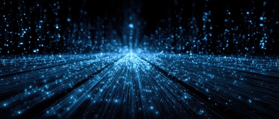 Aufkleber - Abstract Glowing Blue Light Streaks Converging Perspective Low Angle Shot Digital Art Futuristic Technology Background