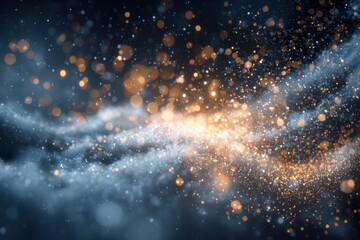 Poster - Abstract Background of Golden Particles and Blue Haze with Bokeh Effect in a Dreamlike Atmosphere