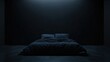 © อภินันท์ โนนแก้ว - Minimalist dark bedroom with a large bed featu black bedding and pillows in a modern contemporary style with soft ambient lighting creating a cozy atmosphere