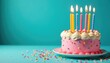 © Sourithideth - Colorful birthday cake with candles and confetti , pink, anniversary, image