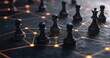 © smartcat - Black chess pieces connected by glowing orange network lines on a dark textured surface symbolizing strategy and connectivity