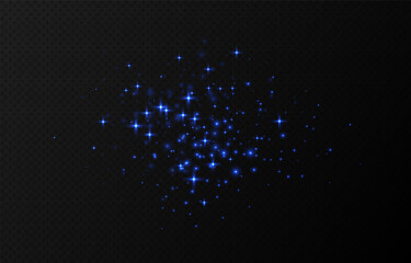 Wall Mural - blue sparkling stars, shiny particles light effect, transparent flying stardust texture, abstract tw