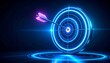 © Hafizh - Futuristic Digital Target with Neon Arrow Hitting Center of Circle on Dark Background