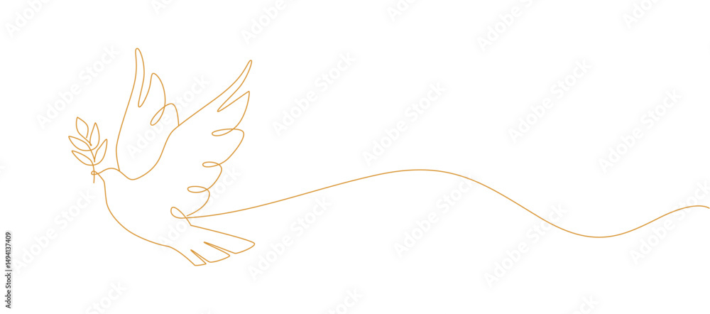 One continuous line drawing of dove of peace flying with olive twig ...