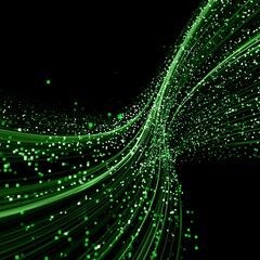 Wall Mural - Abstract Green Light Wave with Sparkling Particles on a Dark Background, Creating a Sense of Motion and Digital Energy in a Futuristic Concept