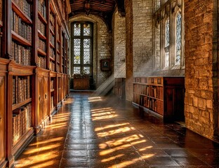  Sunlight Drenched Antique Library Hallway