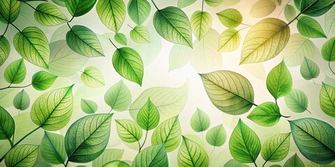Wall Mural - Delicate green leaf pattern with varying shades of light and dark on a neutral background, green leaves, nature