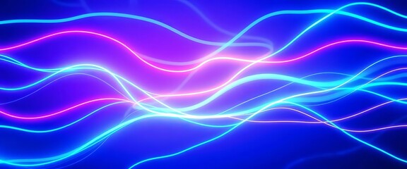 Wall Mural - vibrant blue neon waves glow, electric impulse, cyber background ideal for mobile app wallpaper, tre