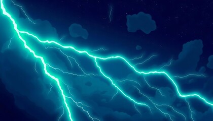 Wall Mural - stylized cartoon anime green lightning bolt striking a dark night sky, cosmos, impact
