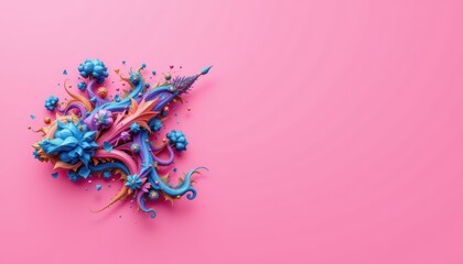 Wall Mural - Vibrant Abstract Arrangement of Colorful Organic Shapes on Pink Background
