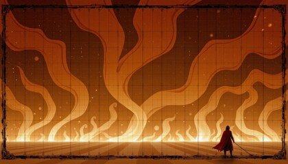 Wall Mural - abstract flame pattern with mystical glow and whimsical waves in warm color palette