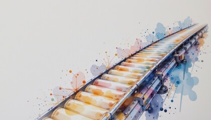 Wall Mural - colorful abstract watercolor painting of a conveyor belt on a clean background
