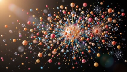 Wall Mural - Dynamic Explosion of Colorful Particles Creating Vibrant Visual Energy and Motion in Abstract Art
