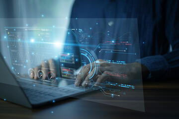modern data scientist working on artificial intelligence interface with real-time coding, algorithm 