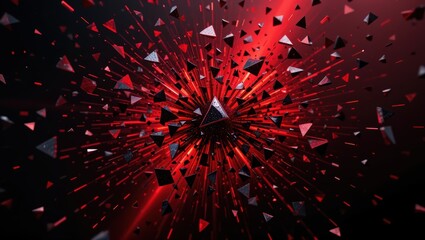 Canvas Print - red abstract explosion of triangular shapes creating dynamic visual energy in digital space