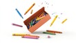 © Udin - A box of colorful crayons erupts, scattering crayons in the air, on a white background