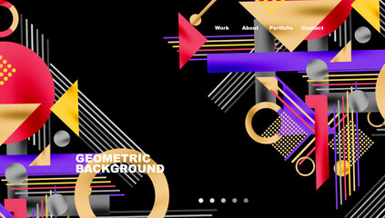 Leinwandbilder - Abstract geometric design. Vibrant colors, shapes overlap creating dynamic visual experience. Modern style, suitable website header.