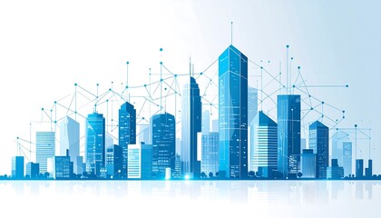 Poster - Abstract cityscape with network connections.
