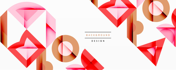 Leinwandbilder - Abstract geometric shapes, pinks, reds, beige tones create modern background. Minimalist design with overlapping elements.