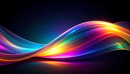 Poster - Abstract Colorful Wavy Lines on Black.